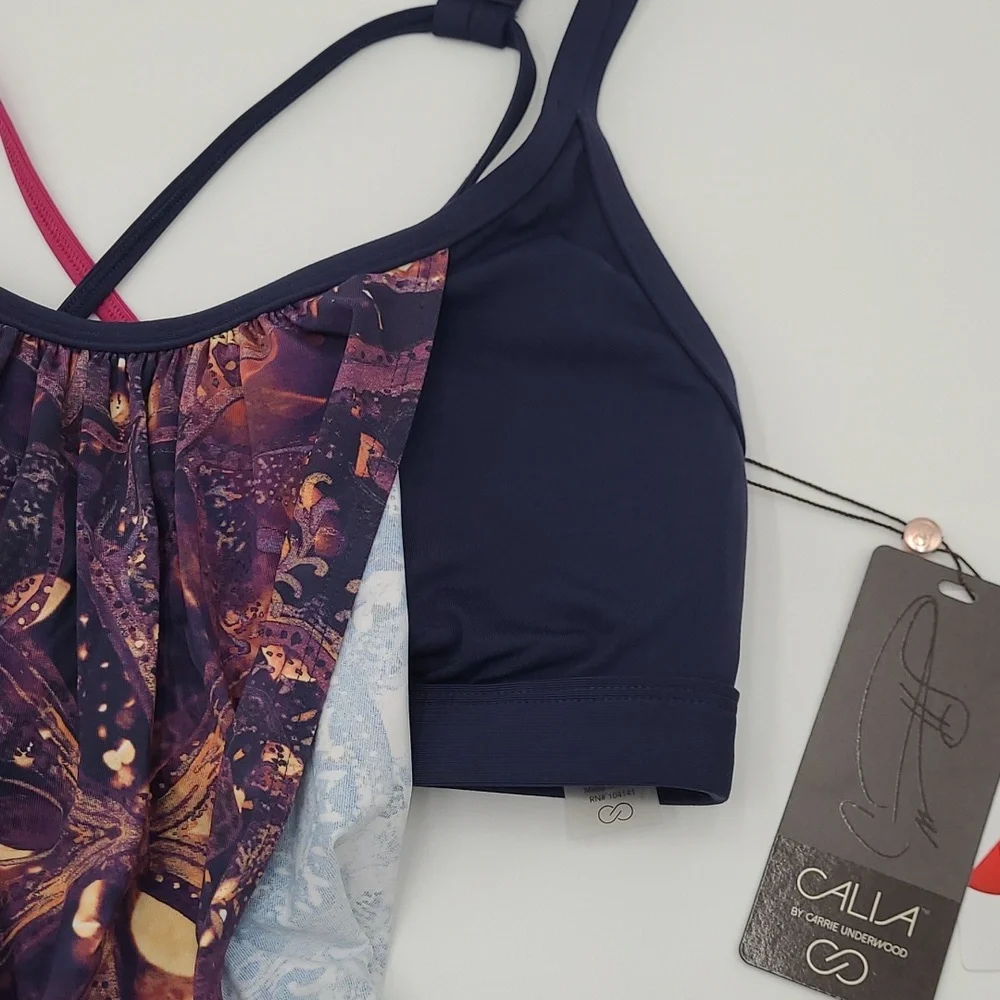 CALIA by Carrie Underwood 2-in-1 Tankini Top Sand Mandala Purple Orange Small